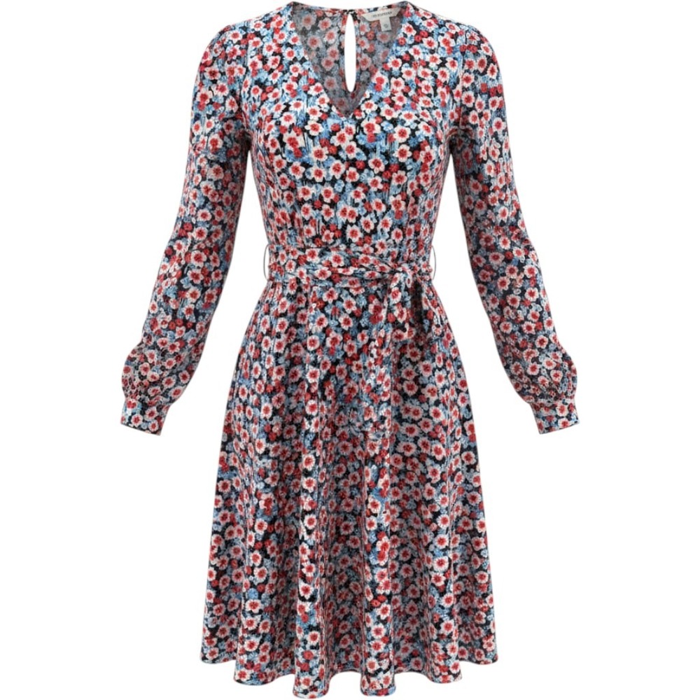 PopSugar Womens Floral Long Sleeve Belted Mini Dress Red Blue Black Size S